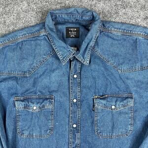 Lakin McKey Shirt Mens Size XLT Blue Denim Western Pearl Snap Work Cowboy